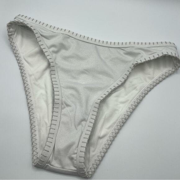 Cupshe | NEW High Waist Bikini Bottom White Neutral Trimmed Coverage XS - Picture 3 of 9